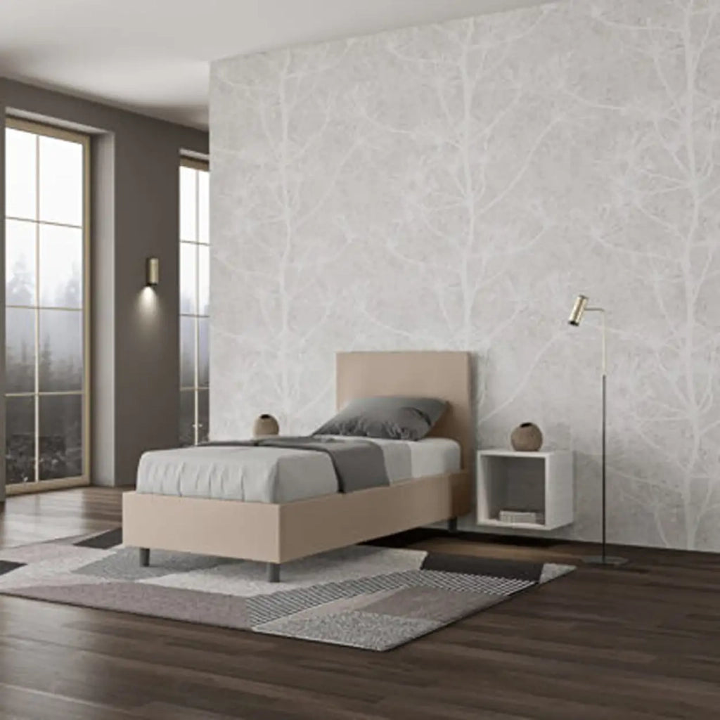 Letto singolo contenitore imbottito 80x190 similpelle tortora Adele