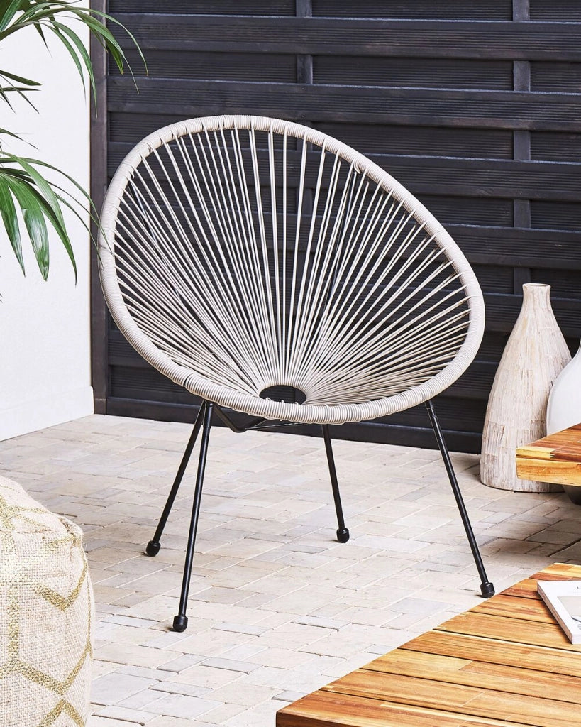 Sedia Giardino rattan sintetico a Raggi Grigio Chiaro Resistente Agenti Atmosferici