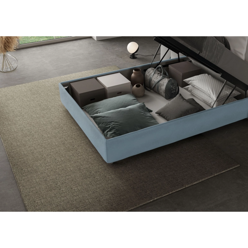 Letto imbottito 1 piazza e mezza 120x200 cm Agueda - Con rete,Microfibra,Azzurro