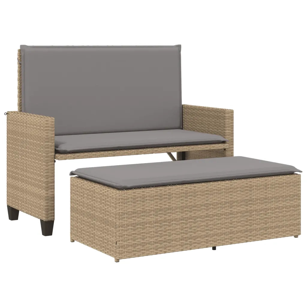 Panca da Giardino con Cuscini e Poggiapiedi Beige in Polyrattan