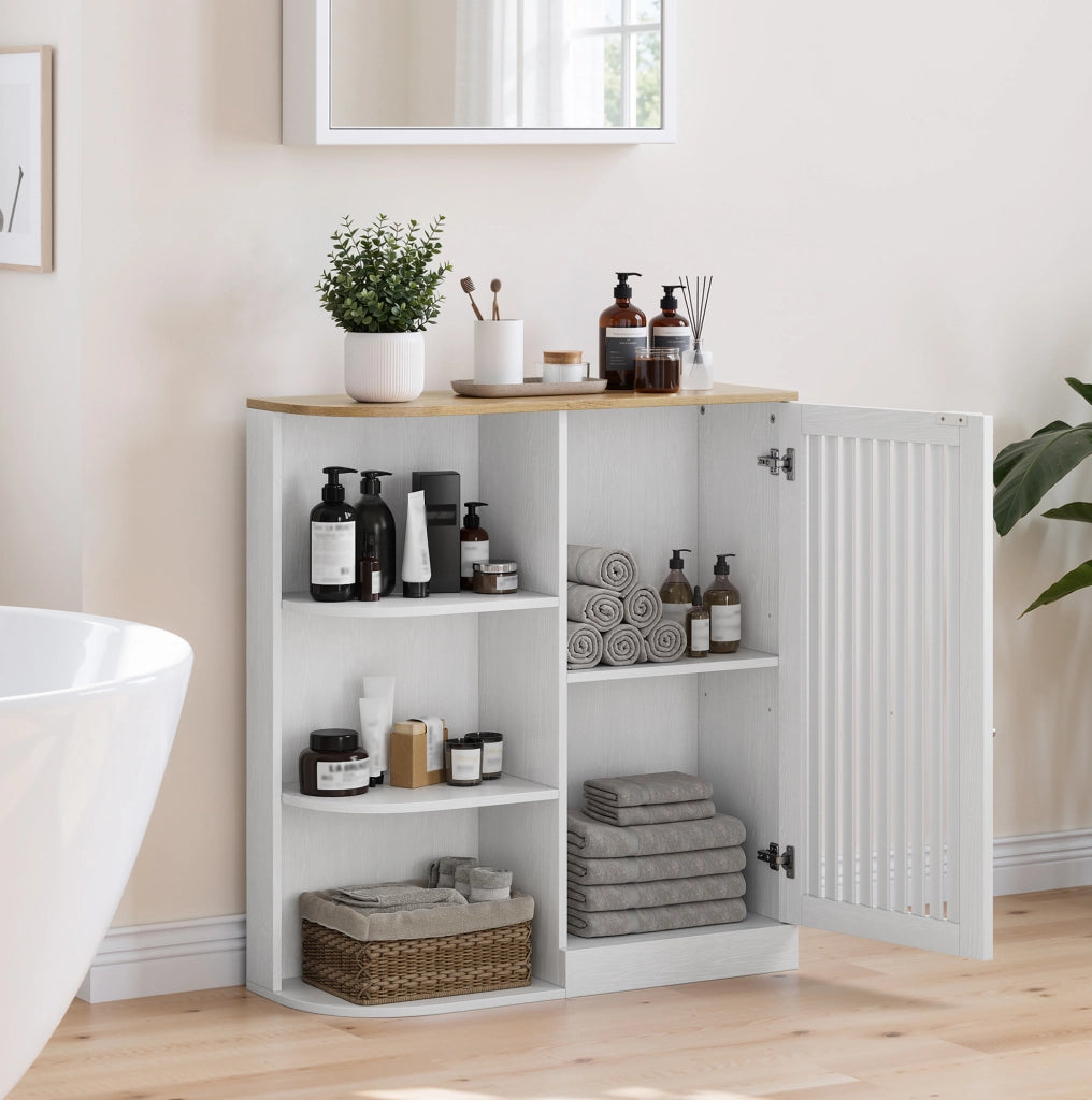 Mobile contenitore in MDF bianco e rovere 68 x 25 x 76 cm