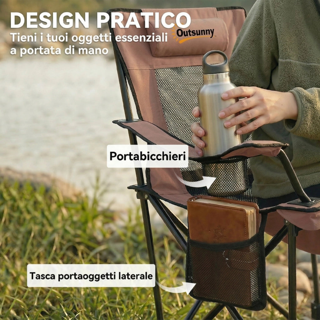 Set 2 Sedie Pieghevoli ¨C zephmum ¨C Tessuto Oxford e Metallo, Marrone e Nero