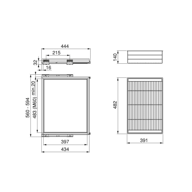 Kit di cestello in filo e telaio a scorrimento con chiusura ammortizzata per armadio, regolabile, modulo 600 mm, Nero ..