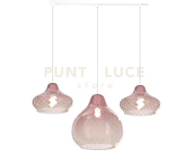 SOSPENSIONE BIANCO 3 LUCI RETTANGOLARE VETRI (2 X PICCOLO + 1 X GRANDE) TUTTI RUBINO 1191BI-S3 RMIX-RU