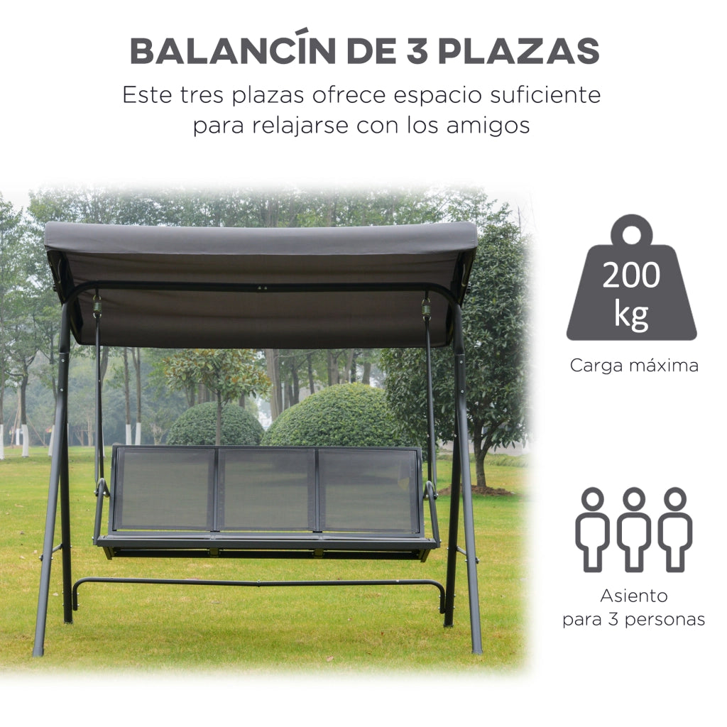 Altalena da Giardino 3 Posti con Tettoia ¨C Zephmum ¨C Grigio Acciaio 175x118x159 cm