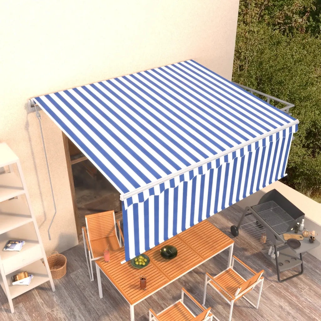 Tenda Sole Retrattile Automatica con Parasole 4x3,5m Blu Bianco 3069326