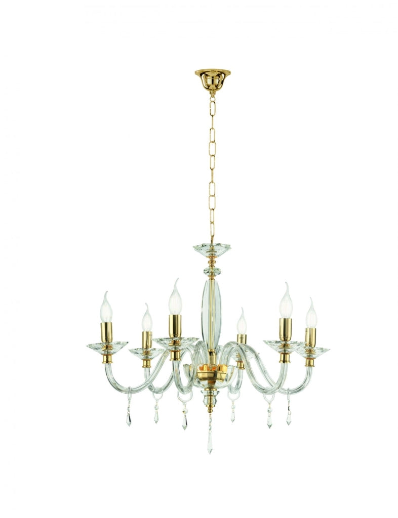 LAMPADARIO FIAMMA/6 CRISTALLO E ORO 6 LUCI ATTACCO E14 D.75CM