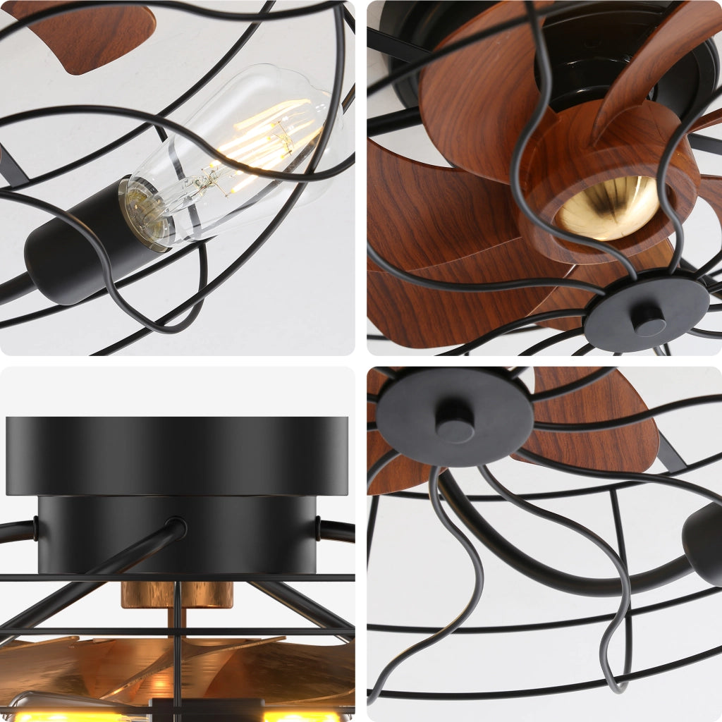 Ventilatore da soffitto cage 20" nero con luce, 7 pale ABS e telecomando