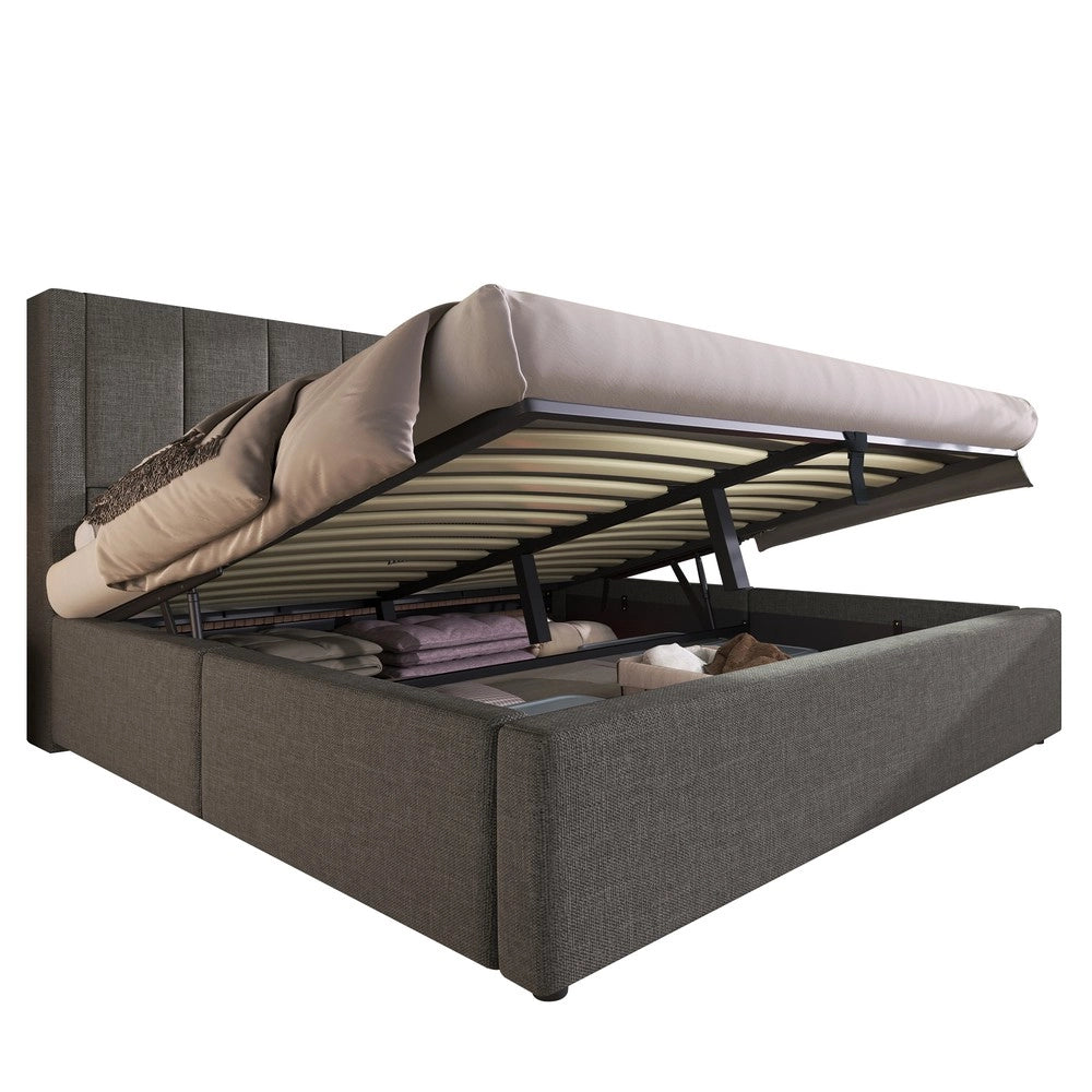 Letto Contenitore Imbottito 180x200 ¨C MINIMAL ¨C Grigio, Idraulico, Rete a Doghe