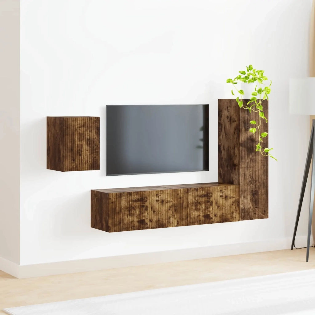 Set mobile TV 4 pz | Armadietto TV | Mobile Porta TV Rovere fum¨¦ Legno multistrato