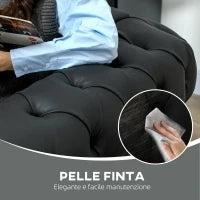 Poltrona da Salotto Stile Chesterfield in Finta Pelle PU con Gambe in Legno, Nero
