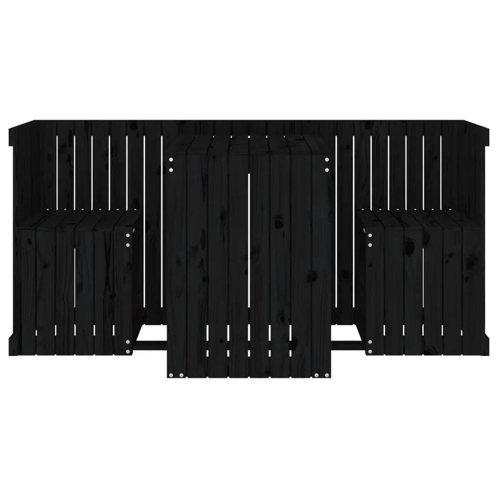 Set da Balcone a 2 Posti Nero in Legno Massello di Pino 825062