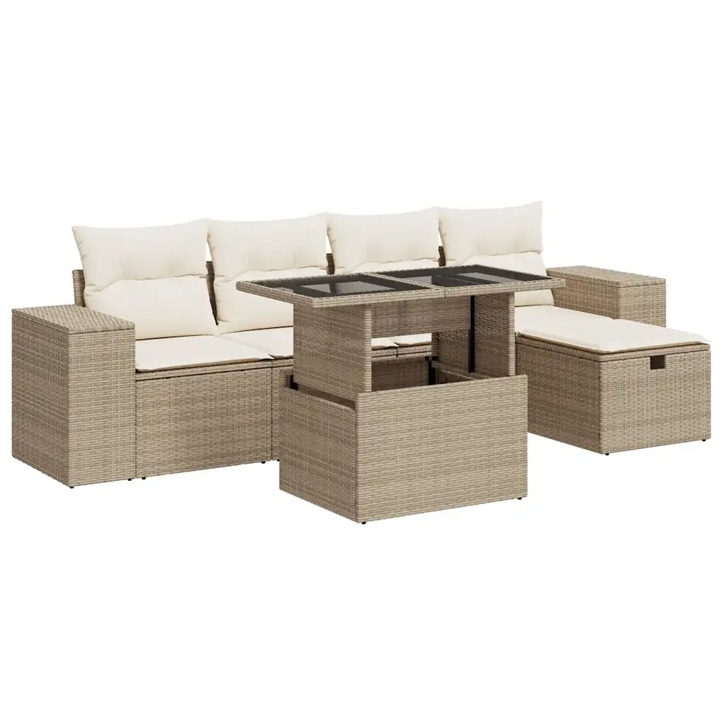 Set Divano da Giardino 6 pz con Cuscini Beige in Polyrattan 3327928