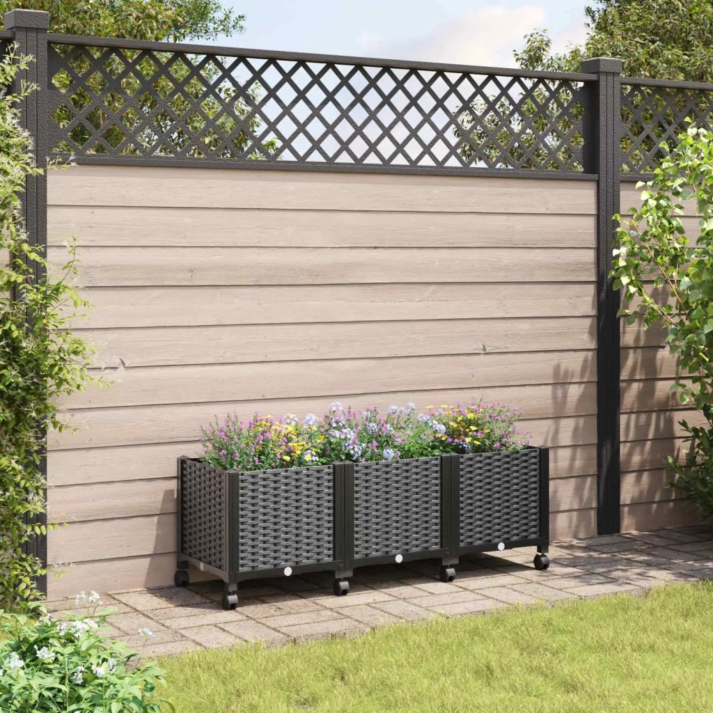 Vaso da Giardino con Ruote Nero 120 x 40 x 44 cm PP 3423047