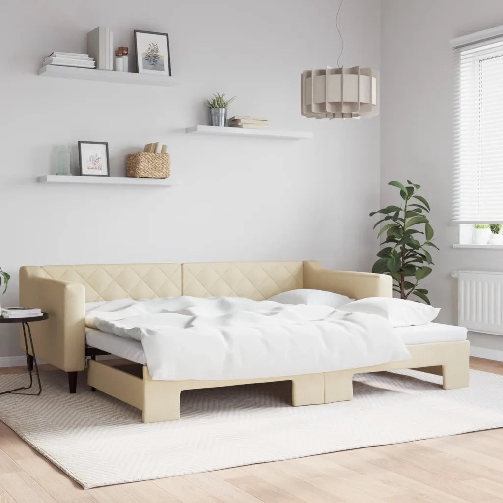 Divano Letto con Letto Estraibile-Sofa Letto-Daybed Crema 90x200 cm in Tessuto 742129