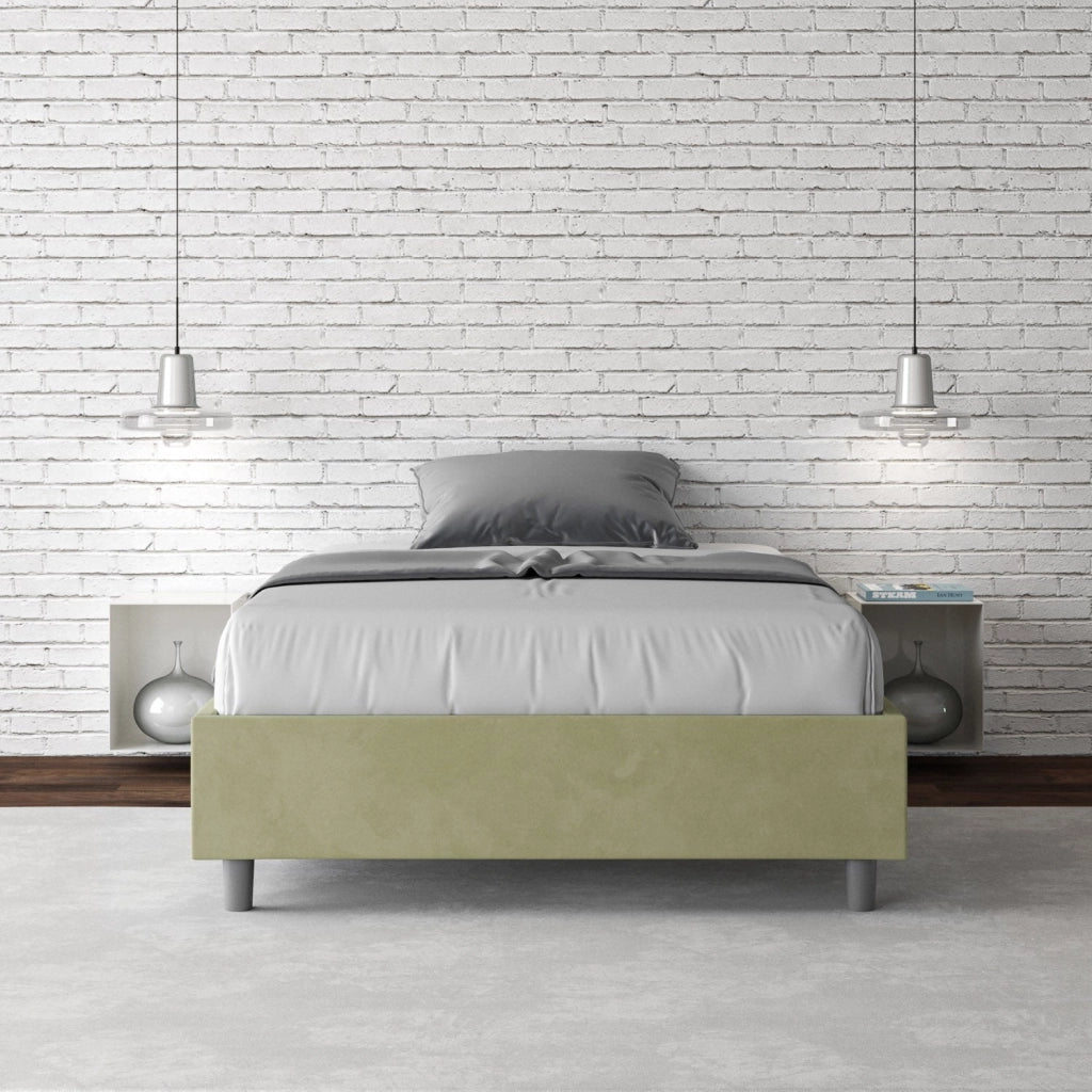 Letto singolo con rete imbottito 80x190 microfibra glicine Azelia