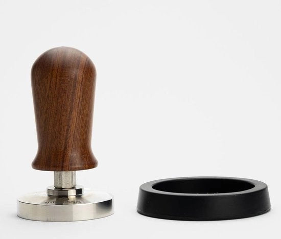 Set di tampi per barista professionista – Regolatore di pressione con forza di compressione di circa 14 kg grazie a molla integrata – Stampa caffè in acciaio inossidabile e manico di palissandro con matrice per pressione ottimale (51 mm)