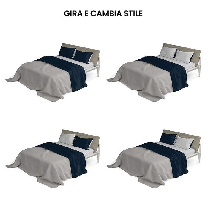Set Lenzuola Sopra Sotto e Federe Doubleface Blu Scuro/Grigio Chiaro Singolo
