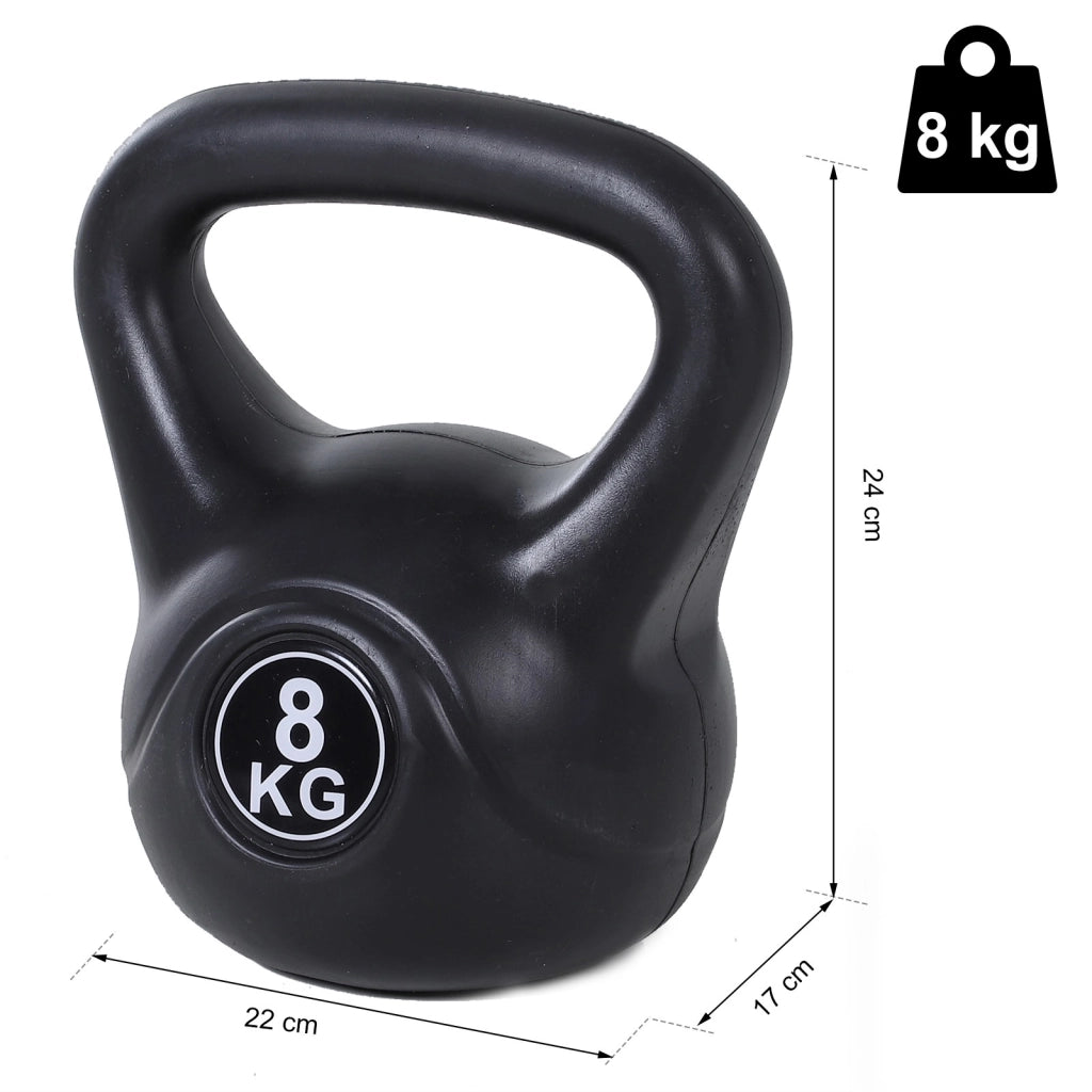 Easycomfort Kettlebell 8kg per Sport e Fitness con Base Piatta e Impugnatura, Kettlebell Pesi in Plastica e Sabbia, 22x17x24 cm, Nero