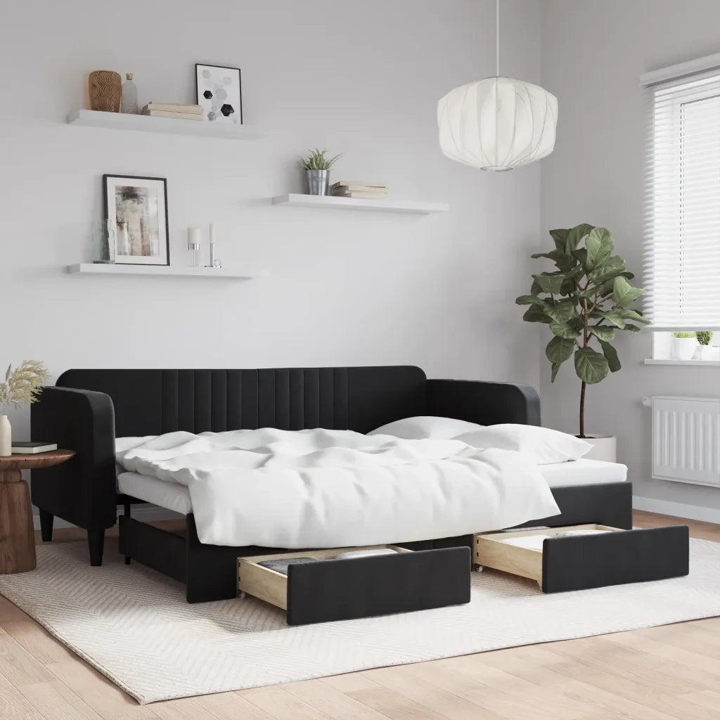 Divano Letto Estraibile con Cassetti Nero 80x200 cm in Velluto 3197108