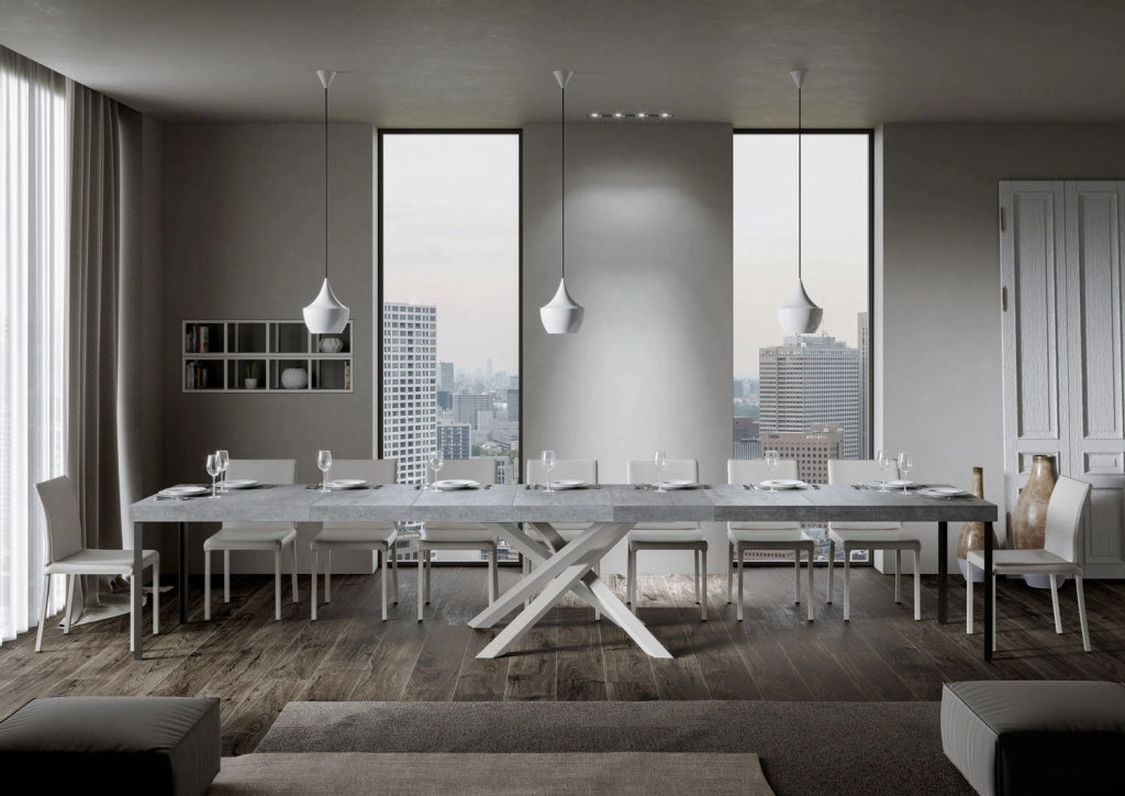 Tavolo Allungabile 200-460x90x77 cm Volantis Premium Cemento Telaio Bianco
