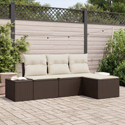 Set Divano da Giardino da 4 Pezzi con Cuscini Marrone in Polirattan