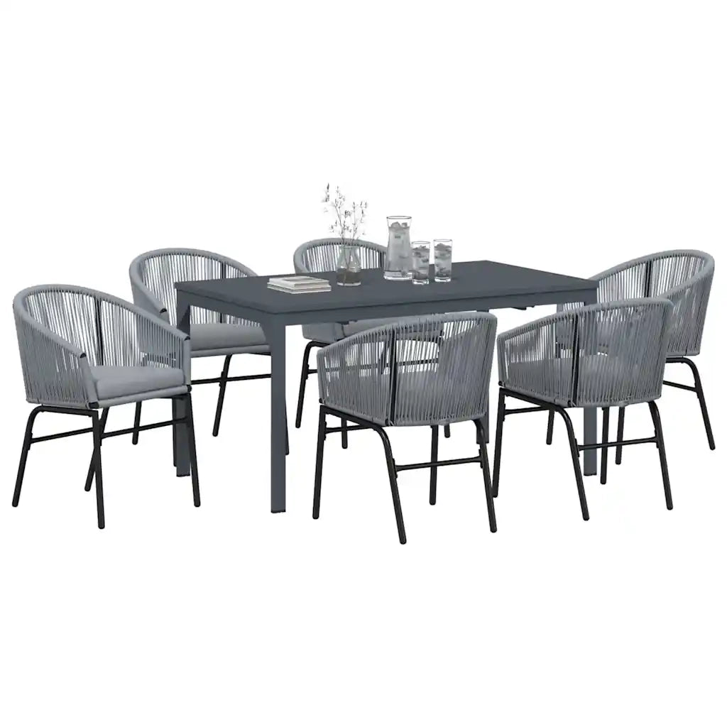 Set da Pranzo per Giardino 7 pcs Grigio polyrattan
