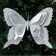 Decorazione da vetro per albero di Natale a due pannelli, decorazione per finestra con pailletti, decorazione per albero di Natale con effetto luccichio - argento 25 cm