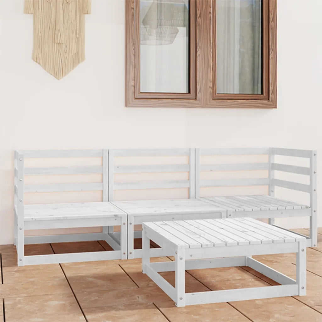 Set Divani da Giardino 4 pz | Set Salotto da Giardino Bianco in Legno Massello di Pino