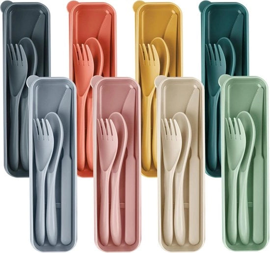 Set di utensili da 8 pezzi con custodia - utensili in plastica portatili - viaggio e picnic - lavabile in lavastoviglie