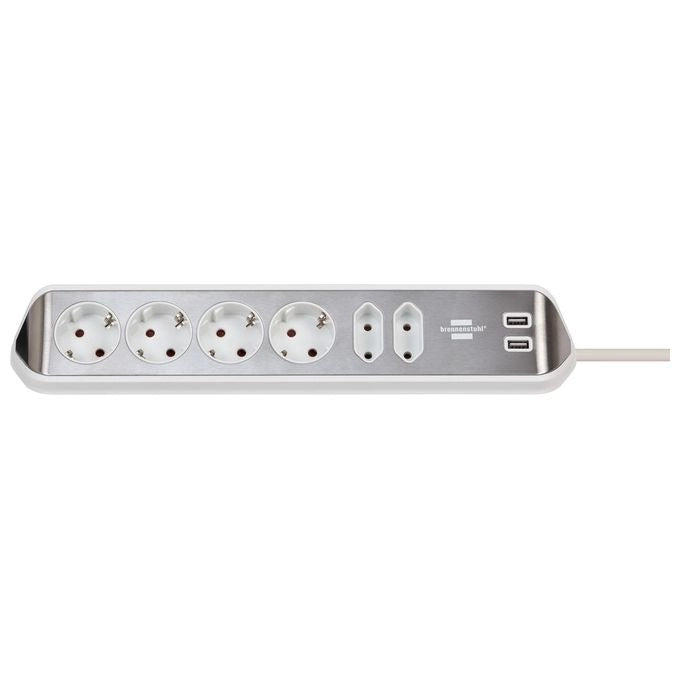 Brennenstuhl 1153590620 prolunghe e multiple 2 m 6 presa(e) AC Interno Argento, Bianco