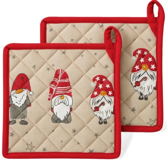 Set di asciugamani per pentole da 2 - 20 x 20 cm - Disegno natalizio con fate - Tela di cotone per la cucina - Appoggio per asciugamani - Motivo stellato eterno