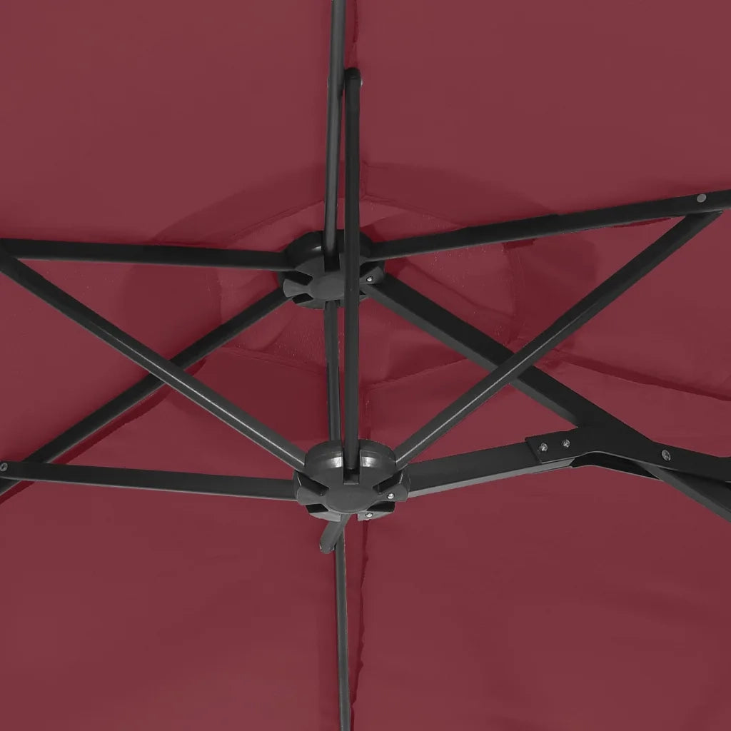 Ombrellone a Doppia Testa con LED Rosso Bordeaux 316x145 cm 362973