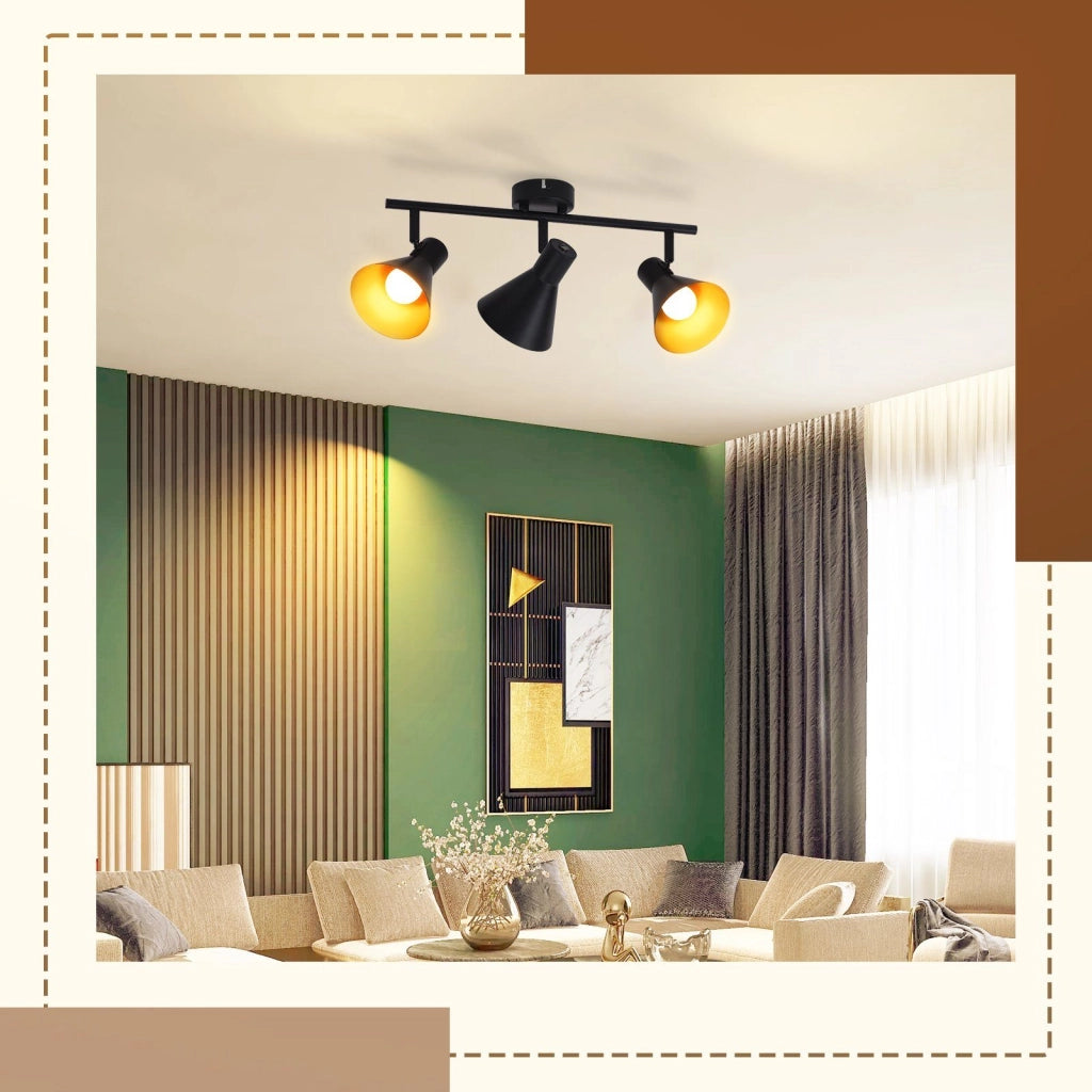 ZMH Faretto da soffitto neri retrò 3 luci E14 rotativi 350° metallo industriale per cucina soggiorno camera ufficio