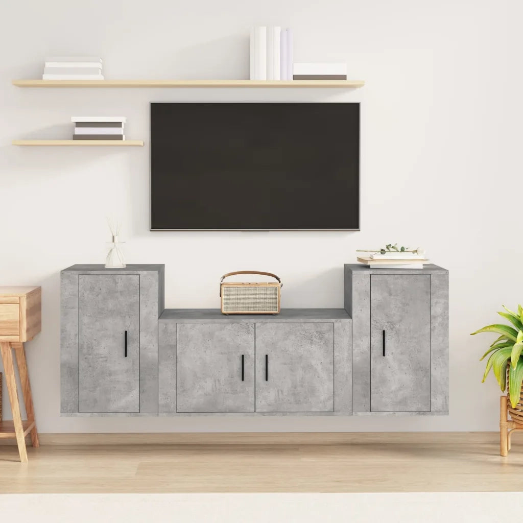Set di Mobili Porta TV 3 pz Grigio Cemento in Legno Multistrato 3188506