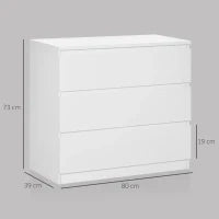 Cassettiera 3 Cassetti Moderna senza Maniglie per Camera e Soggiorno, 80x39x73 cm, Bianco