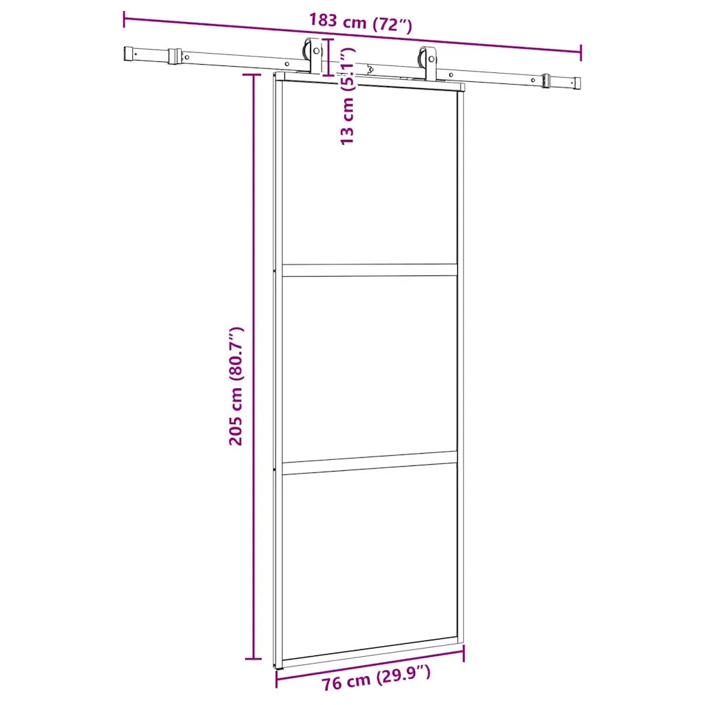 vidaXL Porta Scorrevole Set Ferramenta Nera 76x205 cm Vetro Temperato