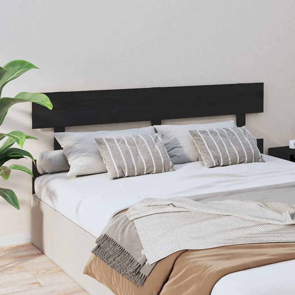 Testiera per Letto Nera 164x3x81 cm in Legno Massello di Pino 819084