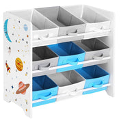 Scaffale portaoggetti per bambini per giocattoli e libri 9 contenitori rimovibili tessuto non tessuto per cameretta sala giochi asilo nido scuola 625 x 295 x 60 cm motivo a spazio bianco 12_0005721
