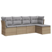 Set Divano da Giardino 5 pz | Set Salotto da Giardino con Cuscini Beige in Polyrattan