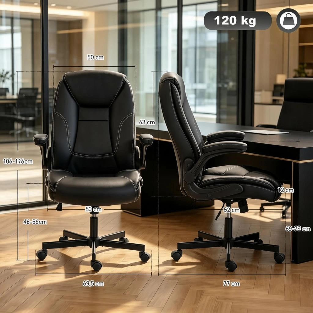 Sedia da ufficio ergonomica con braccioli ribaltabili e altezza regolabile in pu nero