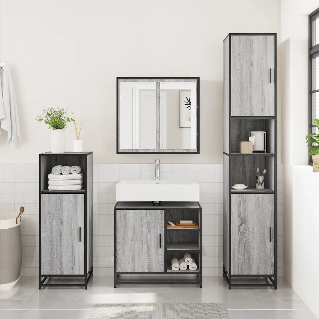 Mobile Lavabo Bagno Grigio Sonoma 65x33x60 cm Legno Multistrato