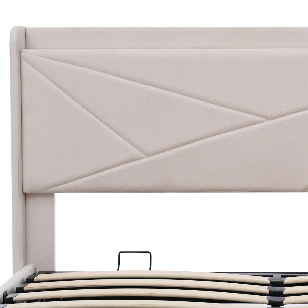 LETTO Contenitore 140x200 cm Beige in Cotone e Lino con USB Type-C