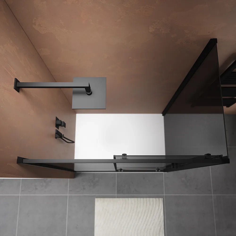 Box doccia 140x80 cm scorrevole vetro 6mm fumè profili nero opaco h185 | Tonga