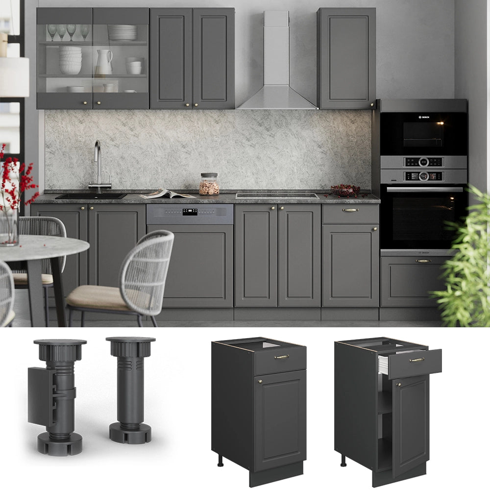 Vicco Mobiletto base per cucina Landhaus antrazit-oro 40 cm , PL Rovere