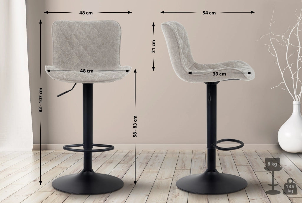 Sgabello Emma Bar Set di 2 Tortora,Tessuto