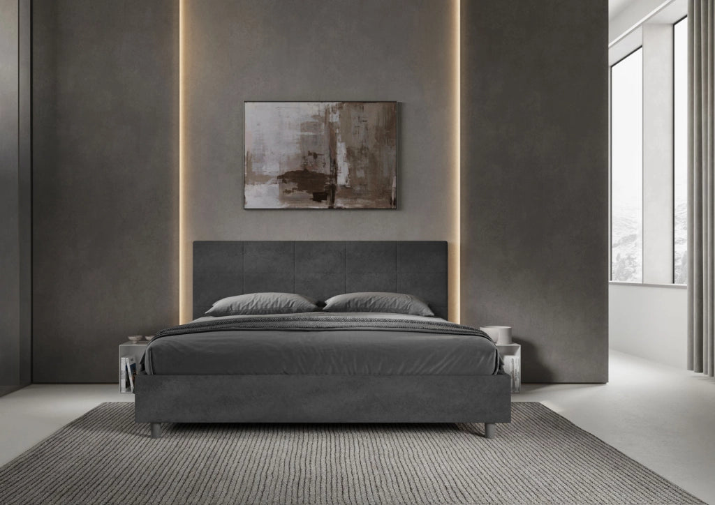 BS COM Letto matrimoniale king size contenitore imbottito 180x190 microfibra grigio