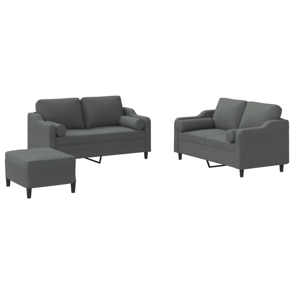Set di Divani 3 pz con Cuscini Grigio Scuro in Tessuto