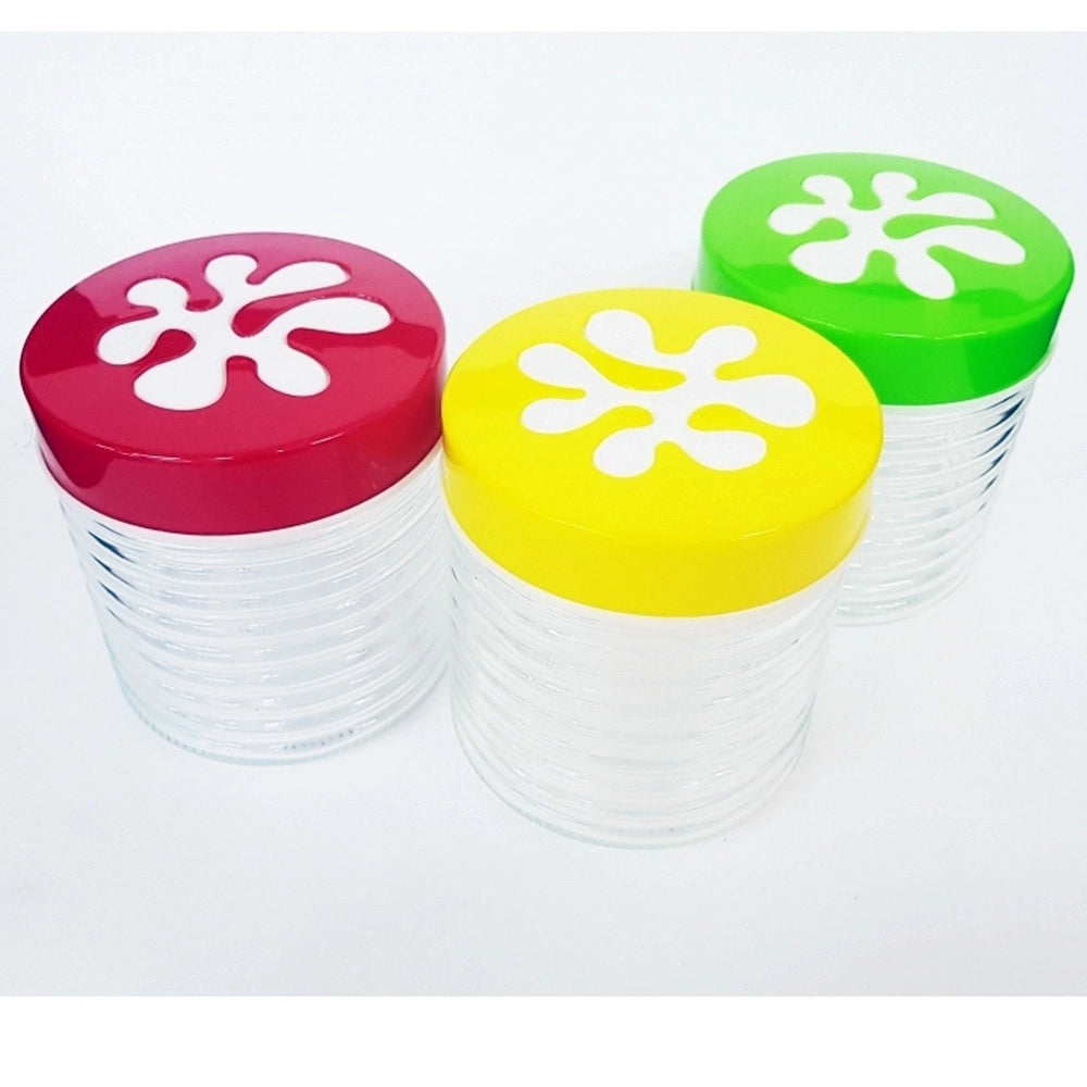 Trade Shop - Tris Di 3 Barattoli Vetro Con Coperchio Colorato Righe Sale Zucchero Caffe' Dolci -