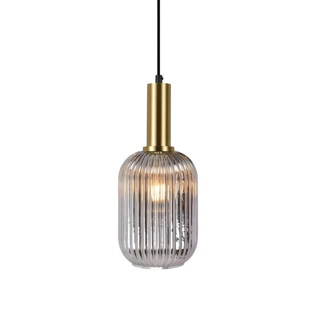 LÚZETE - SOSPENSIONE 1 LUCE ABAT-JOUR FUMÉ SPECCHIATO E27 SHELBY